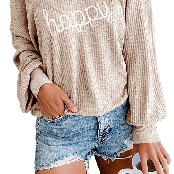 Off Shoulder Happy Batwing Sleeve Knit Top - Picture 2 of 4